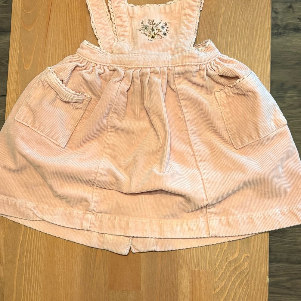 🌸 Jamie Kay Pink Corduroy Dress – 1 Year, Adjustable Straps, Flower Embroidery